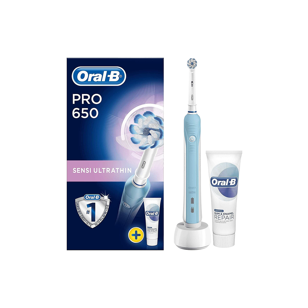 Oral-B Pro 650 Sensi 3D Ultrathin Electric Toothbrush Rechargeable by Braun UK 2-Pin + Toothpaste